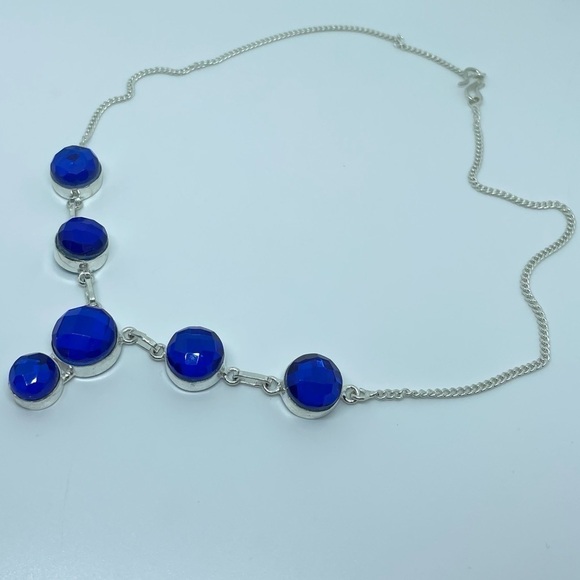 Sterling Silver Blue Faceted Gem Necklace – Artisan Made, 18” Statement - Picture 8 of 17